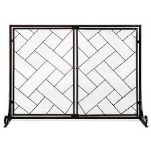 2-Panel Wrought Iron Geometric Fireplace Screen w/ Magnetic Doors - 44x33in