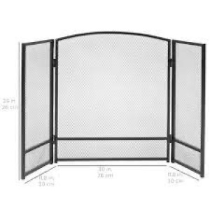 3-Panel Simple Steel Mesh Fireplace Screen w/ Rustic Worn Finish - 47x29in