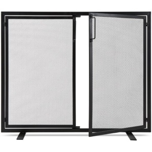 2-Door Wrought Iron Fireplace Screen w/ Magnetic Doors - 38.5x41in