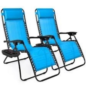 Set of 2 Adjustable Zero Gravity Patio Chair Recliners w/ Cup Holders