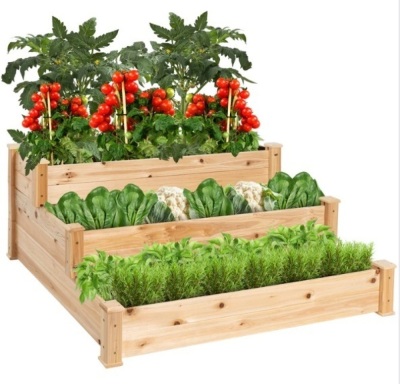 3-Tier Raised Fir Wood Garden Bed Planter, Appears New