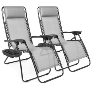 Set of 2 Adjustable Zero Gravity Patio Chair Recliners w/ Cup Holders, Appears New