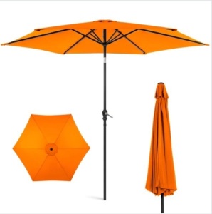 Outdoor Steel Market Patio Umbrella Decoration w/ Tilt, Crank Lift - 10ft, Appears New