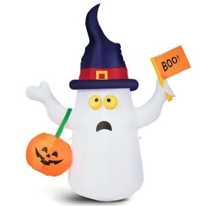 5' Halloween Inflatable Ghost Light with Flag Hat Bag