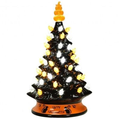 15" Pre-Lit Ceramic Hand-Painted Tabletop Halloween Tree