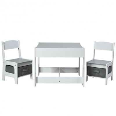 Kids Table and Chairs Set with Storage Boxes with Blackboard/Whiteboard Drawing Surfaces