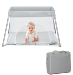 Lightweight Foldable Baby Playpen W/ Carry Bag-Light Gray, Appears New