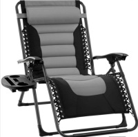 Oversized Padded Zero Gravity Chair, Folding Recliner w/ Headrest, Side Tray, Gray/Black