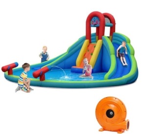 Multi-Color Inflatable Bounce House Water Splash Pool Dual Slide Climbing Wall, Appears New