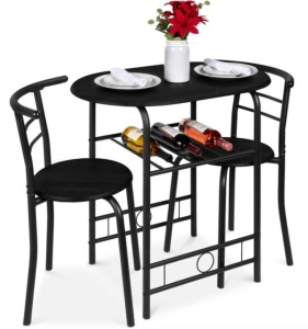 3-Piece Wooden Table & Chairs Dining Set w/ Lower Storage Shelf, Black