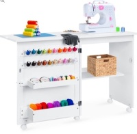Folding Sewing Table Multipurpose Craft Station & Side Table w/ Wheels, White