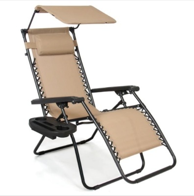 Folding Zero Gravity Recliner Patio Lounge Chair w/ Canopy, Side Tray, Appears New