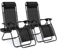 Set of 2 Adjustable Zero Gravity Patio Chair Recliners w/ Cup Holders, Black