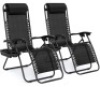 Set of 2 Adjustable Zero Gravity Patio Chair Recliners w/ Cup Holders, Black