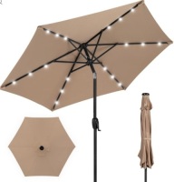 Outdoor Solar Patio Umbrella w/ Push Button Tilt, Crank Lift - 7.5ft, Tan