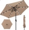 Outdoor Solar Patio Umbrella w/ Push Button Tilt, Crank Lift - 7.5ft, Tan