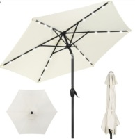 Outdoor Solar Patio Umbrella w/ Push Button Tilt, Crank Lift - 7.5ft, Cream