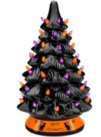 Ceramic Halloween Tabletop Tree w/ Orange & Purple Bulb Lights - 15in