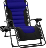 Oversized Padded Zero Gravity Chair, Folding Recliner w/ Headrest, Side Tray, Blue/Black