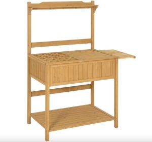 Best Choice Products Outdoor Garden Wooden Recessed Storage Potting Bench Work Station - Natural