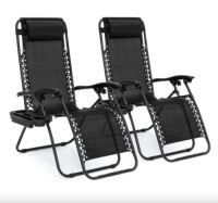 Set of 2 Adjustable Zero Gravity Patio Chair Recliners w/ Cup Holders