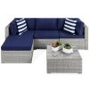 5-Piece Modular Wicker Sectional Conversation Set w/ 2 Pillows, Coffee Table