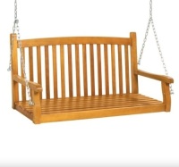 Wooden Curved Back Hanging Porch Swing Bench w/ Mounting Chains - 48in