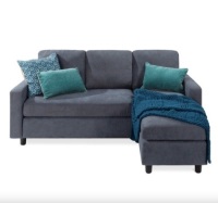 Linen Sectional Sofa Couch w/ Chaise Lounge, Reversible Ottoman Bench