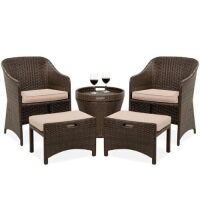 5-Piece Outdoor Wicker Bistro Set w/ Side Storage Table, No Assembly
