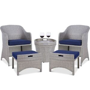 5-Piece Outdoor Wicker Bistro Set w/ Side Storage Table, No Assembly