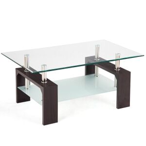 Tempered Glass Coffee Table with Shelf - Brown