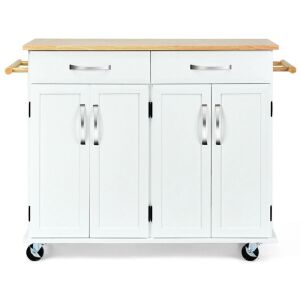 Wood Top Rolling Island Cart Storage Cabinet