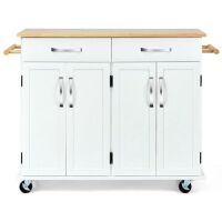 Wood Top&nbsp;Rolling Island Cart Storage Cabinet