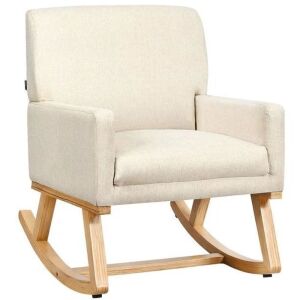 Massage Rocking Chair Upholstered Armchair with Lumbar Support - Beige