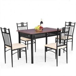 5-Piece Wood/Metal Dining Set with Cushions