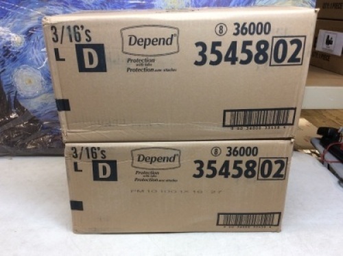Lot of (2) Cases of Depend Incontinence Protection with Tabs, Maximum Absorbency, L, 48 Count - New&nbsp;