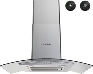 FIREGAS Convertible Wall Mount 30" Range Hood with Tempered Glass, 3 Speed Fan, 400CFM, Button Controls, LED Lighting, Permanent Filters in Stainless Steel