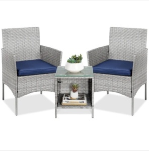 3-Piece Outdoor Patio Wicker Bistro Set w/ Side Storage Table, Appears New