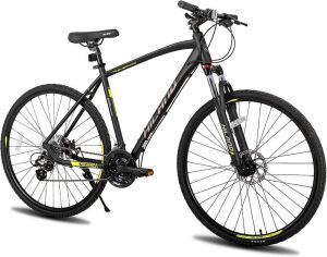 Hiland 700C Hybrid Bicycle Aluminum Shimano 24 Speeds with Lock-Out Suspension Fork Disc Brake