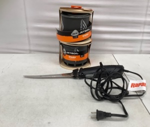 Lot of Camping Supplies - (2) Jetboil Stove Kits, Electric Fillet Knife