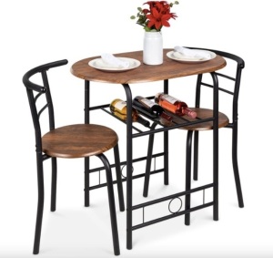 3-Piece Wooden Table & Chairs Dining Set w/ Lower Storage Shelf