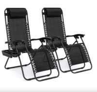 Set of 2 Adjustable Zero Gravity Patio Chair Recliners w/ Cup Holders