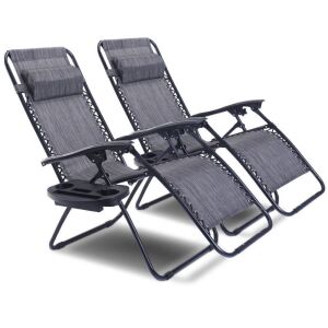 Set of (2) Folding Patio Chairs with Cup Holder