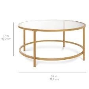 Round Tempered Glass Coffee Table w/ Steel Frame - 36in