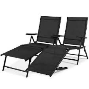 Set of 2 Outdoor Patio Chaise Recliner Lounge Chairs w/ Rust-Resistant Frame