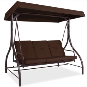 3-Seat Outdoor Canopy Swing Glider Furniture w/ Converting Flatbed Backrest, Appears New/Box Damaged