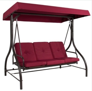 3-Seat Outdoor Canopy Swing Glider Furniture w/ Converting Flatbed Backrest, Appears New/Box Damaged