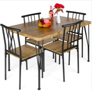 5-Piece Modern Metal and Wood Dining Table Furniture Set w/ 4 Chairs, Appears New/Box Damaged