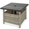 Outdoor Wicker Patio Side Table Accent Furniture w/ Umbrella Hole, Appears New