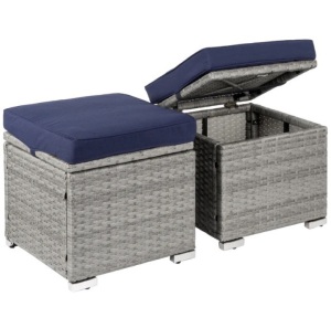 Set of 2 Wicker Ottomans, Multipurpose w/ Removable Cushions, Steel Frame, Appears New